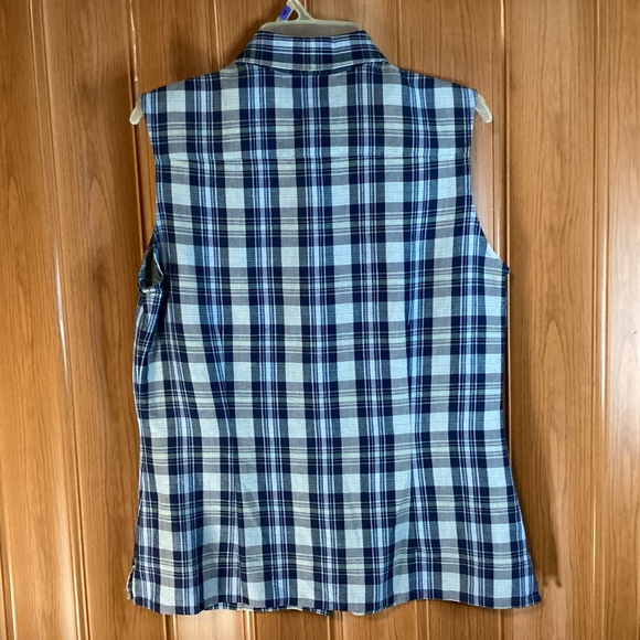 Talbots Irish Linen Plaid Buttoned Front Sleeveless Women’s Top - Picture 5 of 10